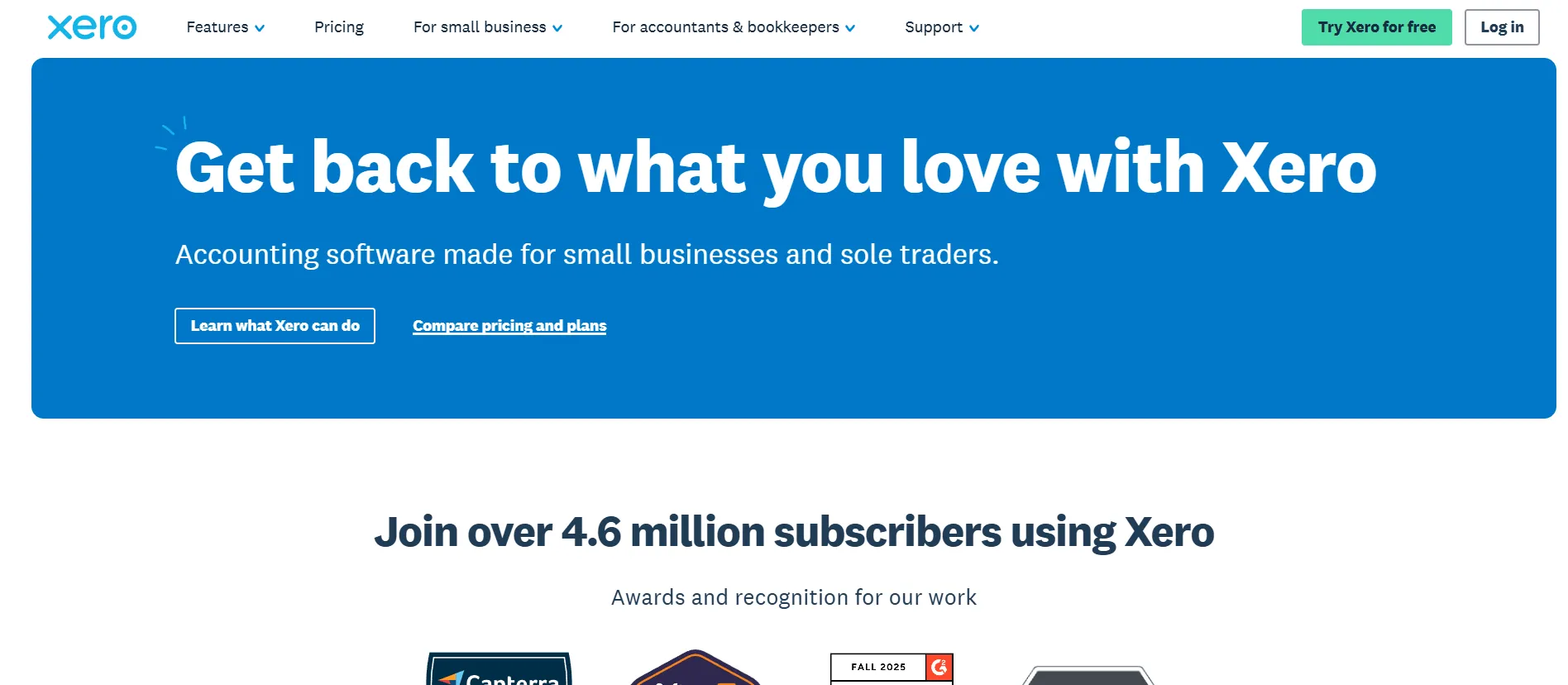 Xero homepage hero