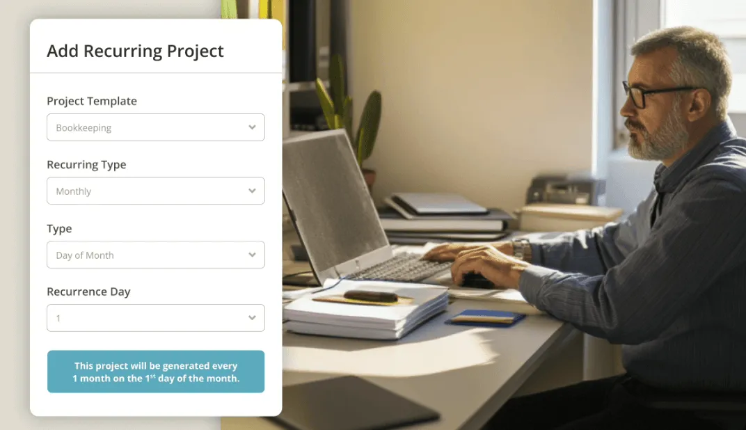 Firm360 add recurring project form with template and recurrence settings