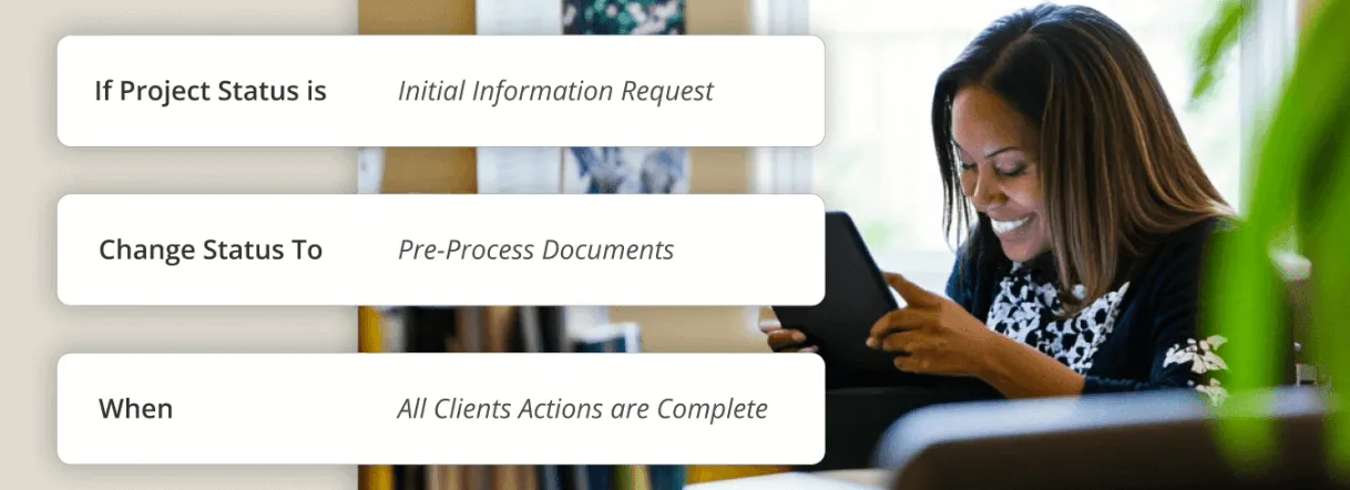Firm360 automated status transition rule configuration