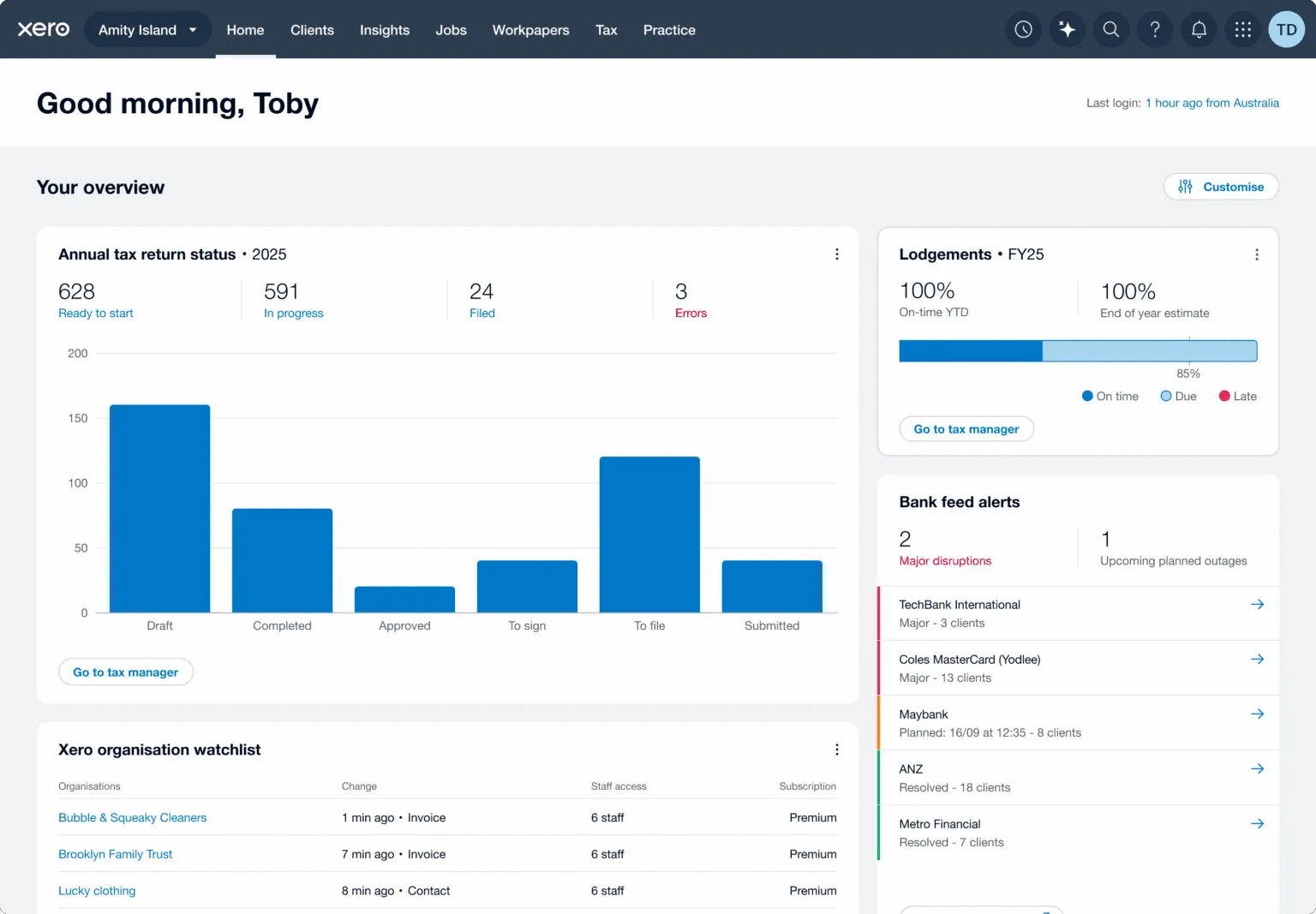 Xero practice dashboard