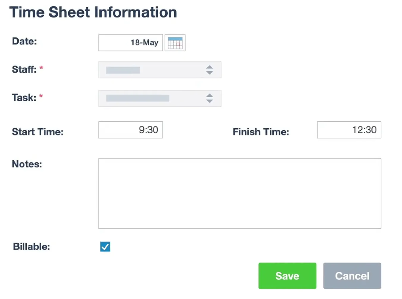 XPM time sheet form