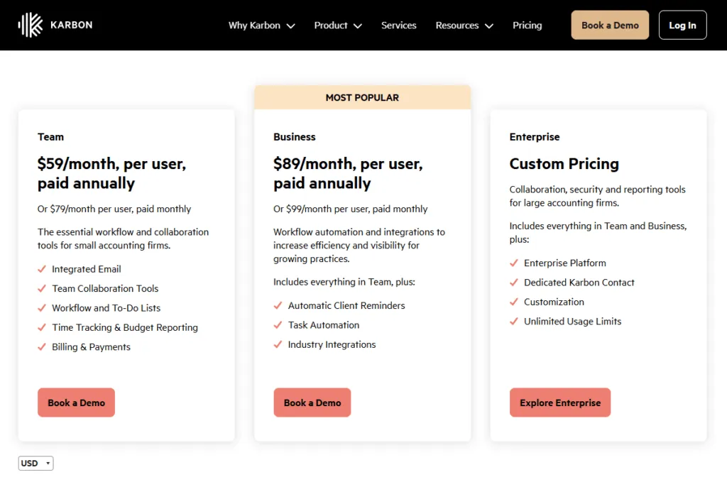 Karbon pricing in depth overview page
