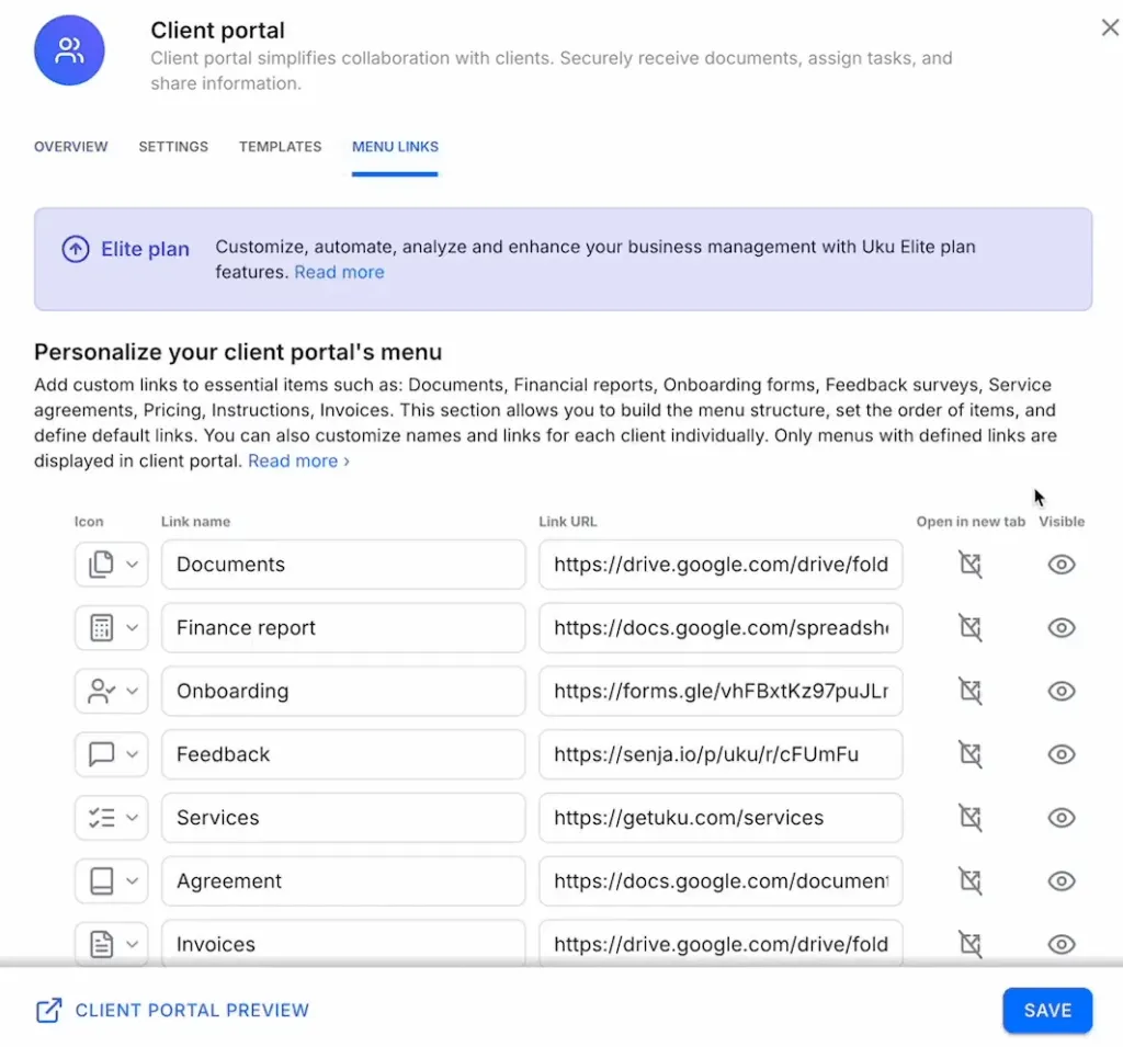 Client portal functionality