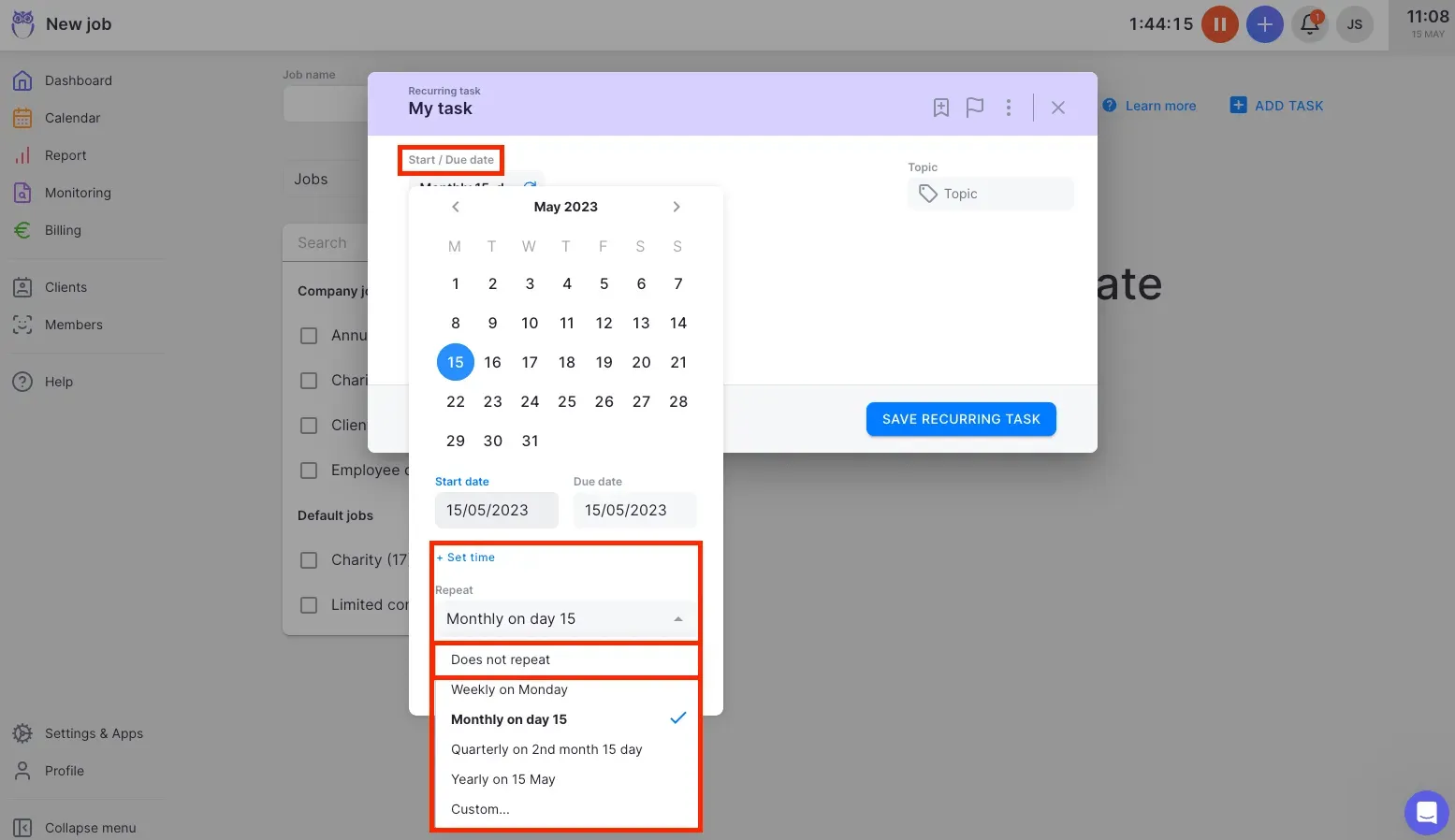 Uku recurring task creation with monthly schedule