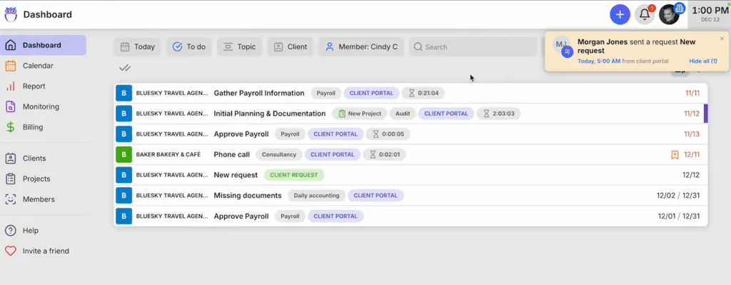 Integrated client portal that mirrors tasks