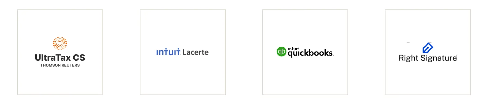 Firm360 native integrations: UltraTax CS, Intuit Lacerte, QuickBooks, RightSignature