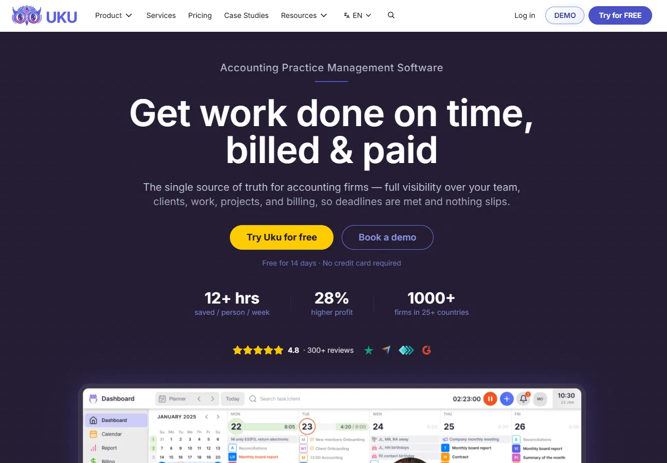Uku homepage: get work done on time, billed and paid