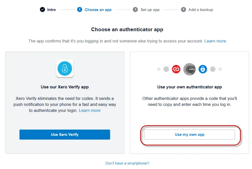 Xero MFA setup