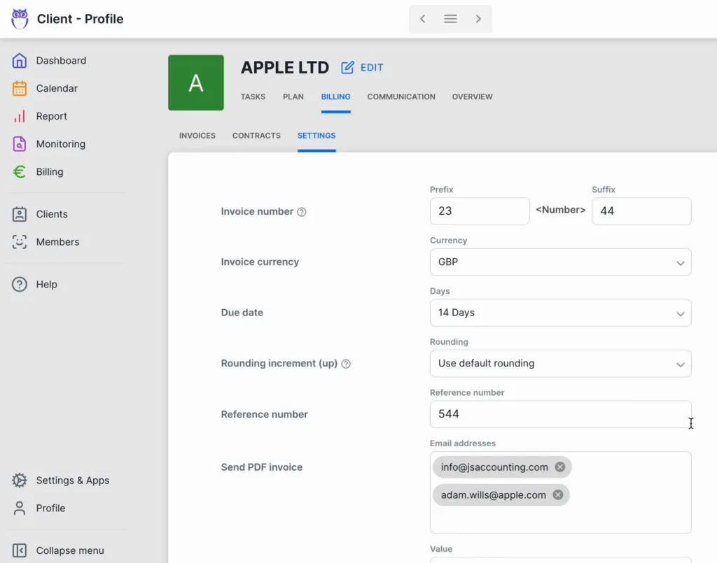 Time tracking and billing integration