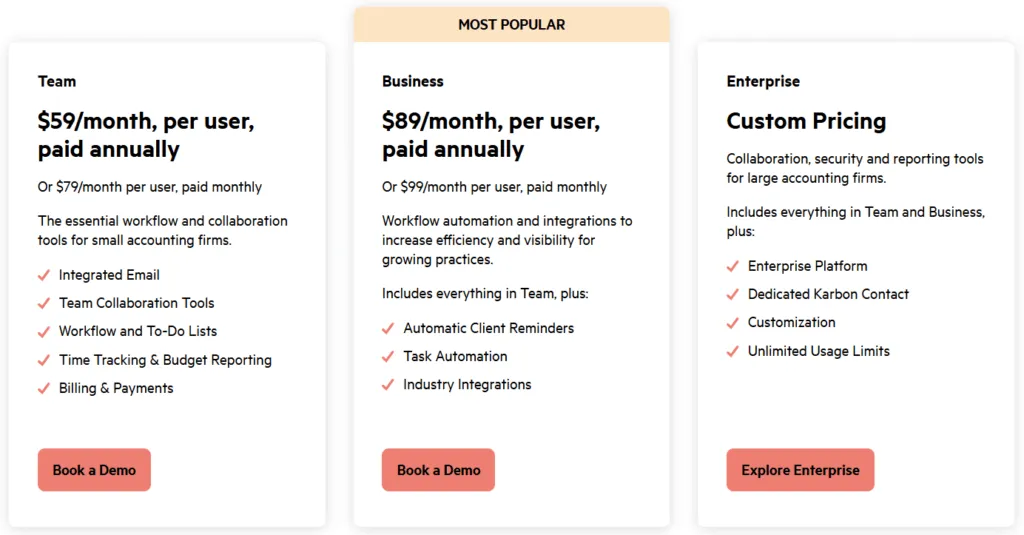 Karbon pricing page