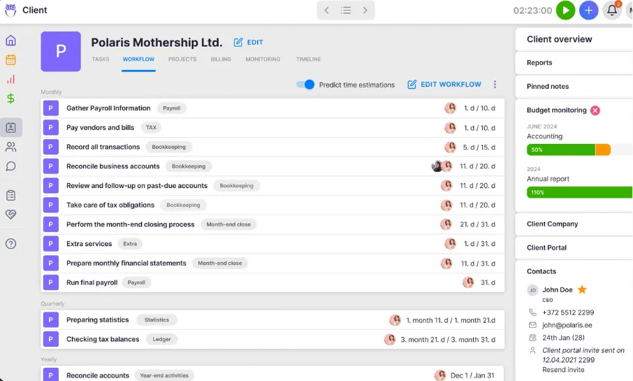 Uku per-client workflow with recurring monthly, quarterly, and yearly tasks