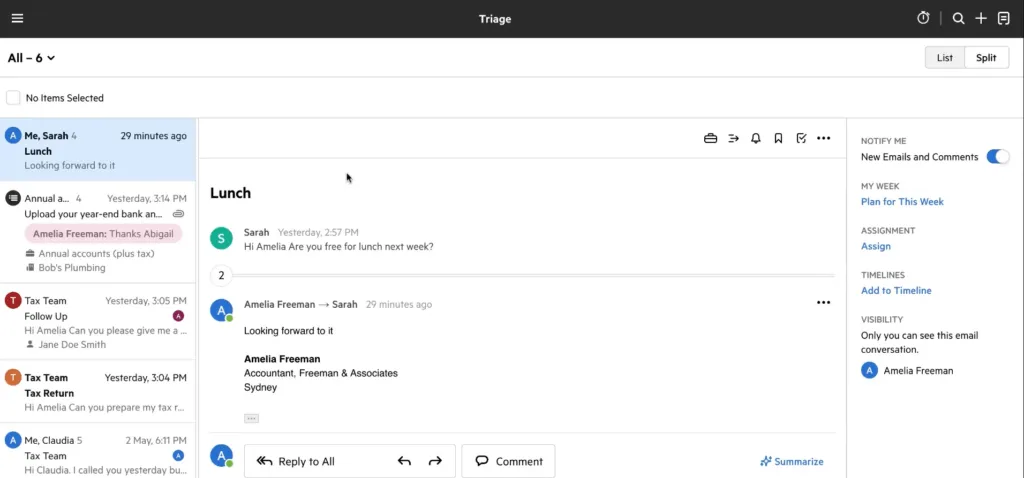 Work management with email triage