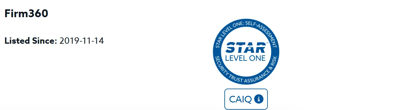 Firm360 CSA STAR Level One security certification