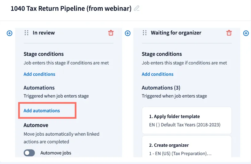 Workflow automation and time tracking view