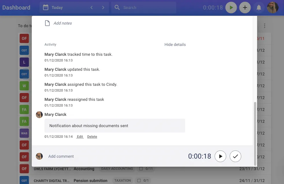 Activity log