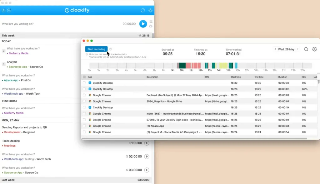 Time tracking and billing integration separate