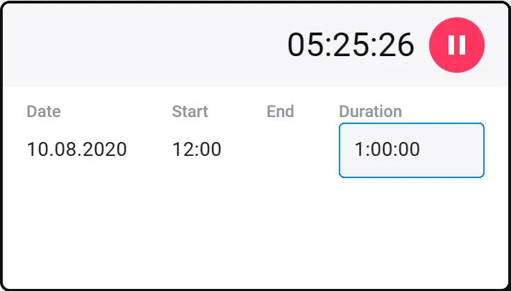 Uku time tracking view showing multiple ways to track time
