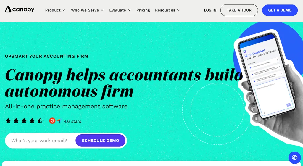 Canopy homepage — all-in-one practice management software for accountants