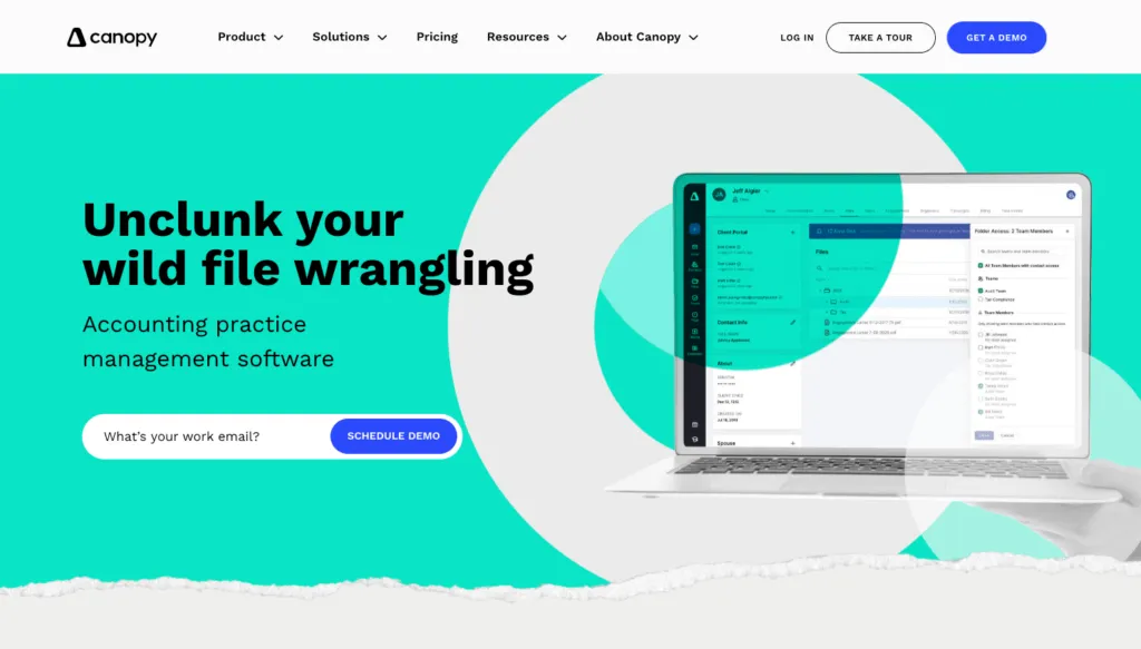 Canopy practice management interface