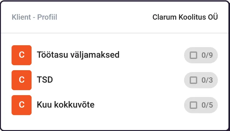 Uku kliendi profiili vaade — checklist'id, manused, juhendid, märkmed