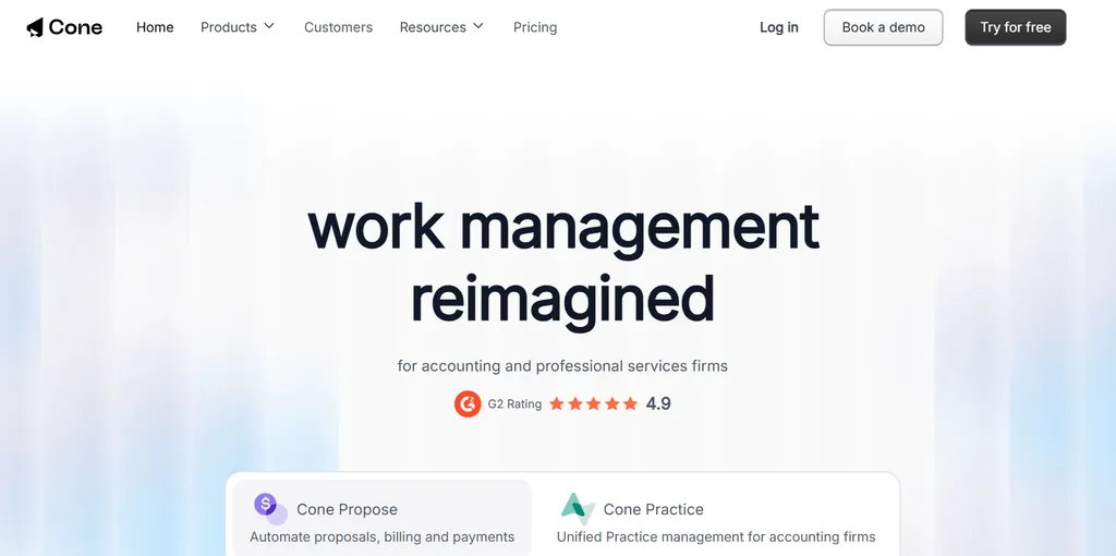 Cone homepage — work management reimagined for accounting firms