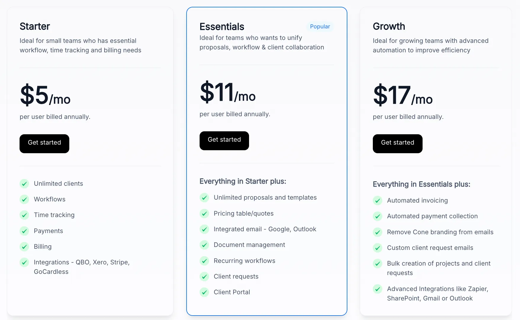 Cone pricing page