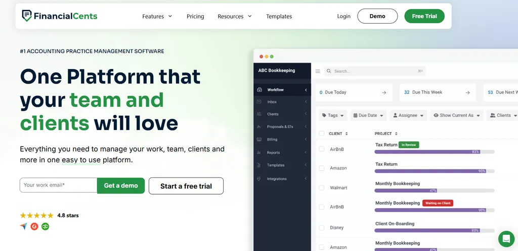 Financial Cents homepage — one platform your team and clients will love