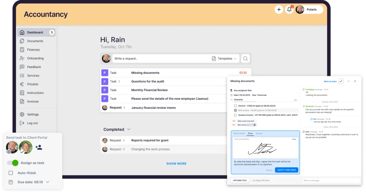Uku client portal — branded portal with document tasks and client communication
