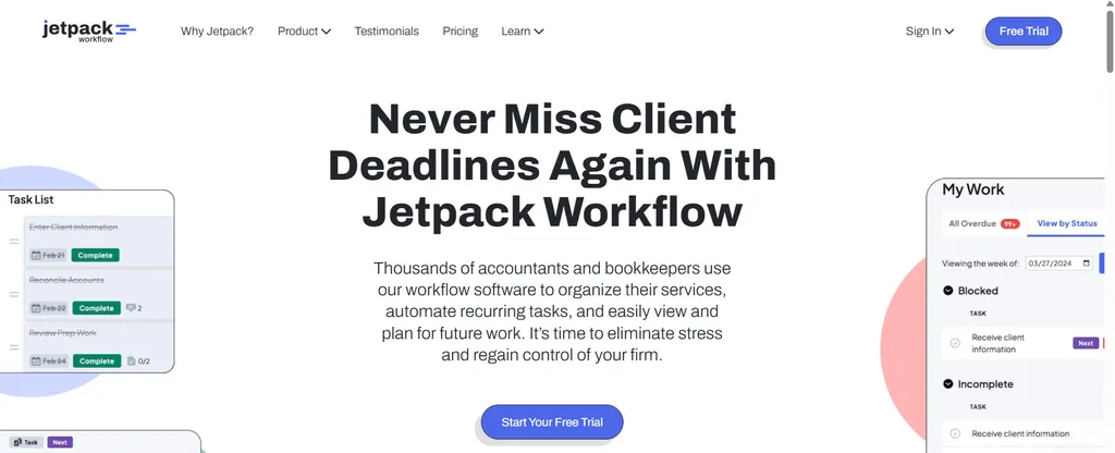 Jetpack Workflow recurring task and deadline management for accounting firms