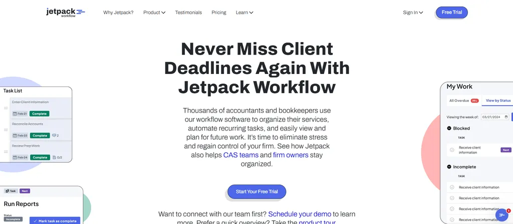 Jetpack Workflow homepage — never miss client deadlines again