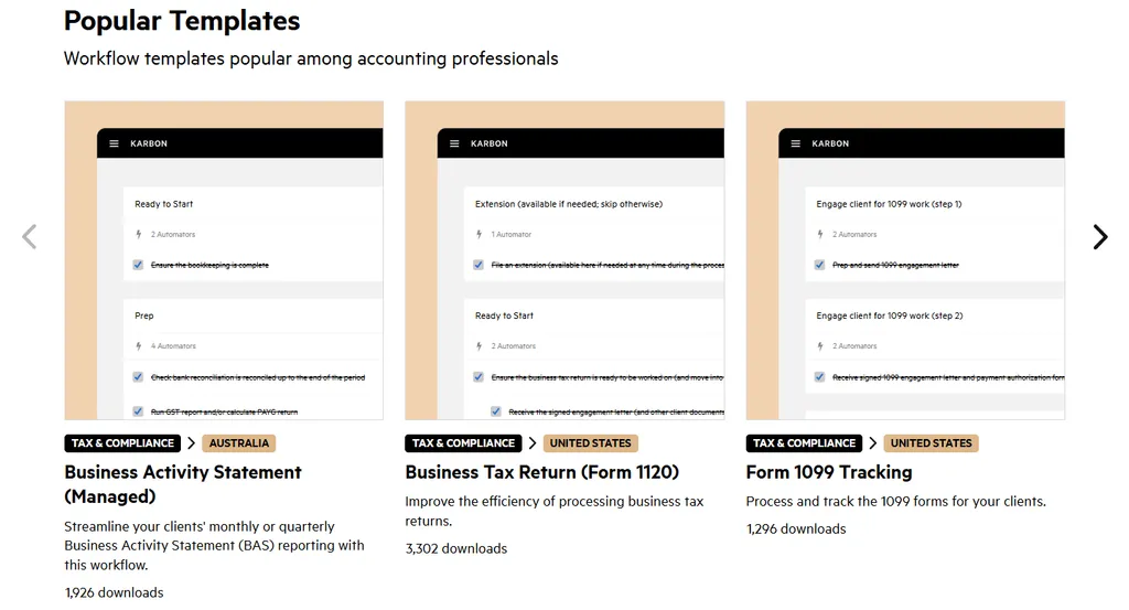 Karbon popular workflow templates for accounting professionals