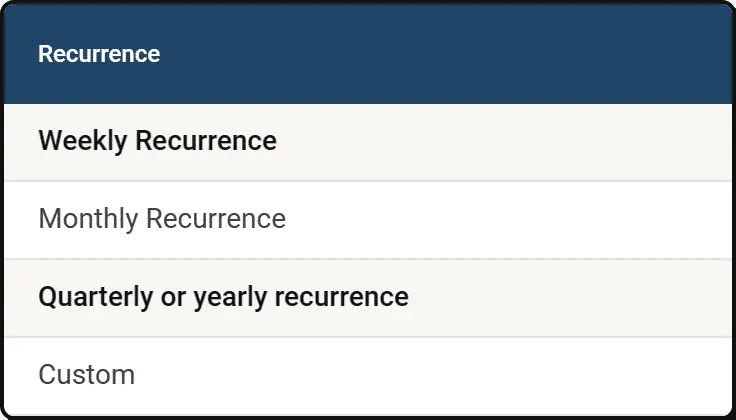 Uku recurring task setup with weekly, monthly, quarterly, or yearly recurrence