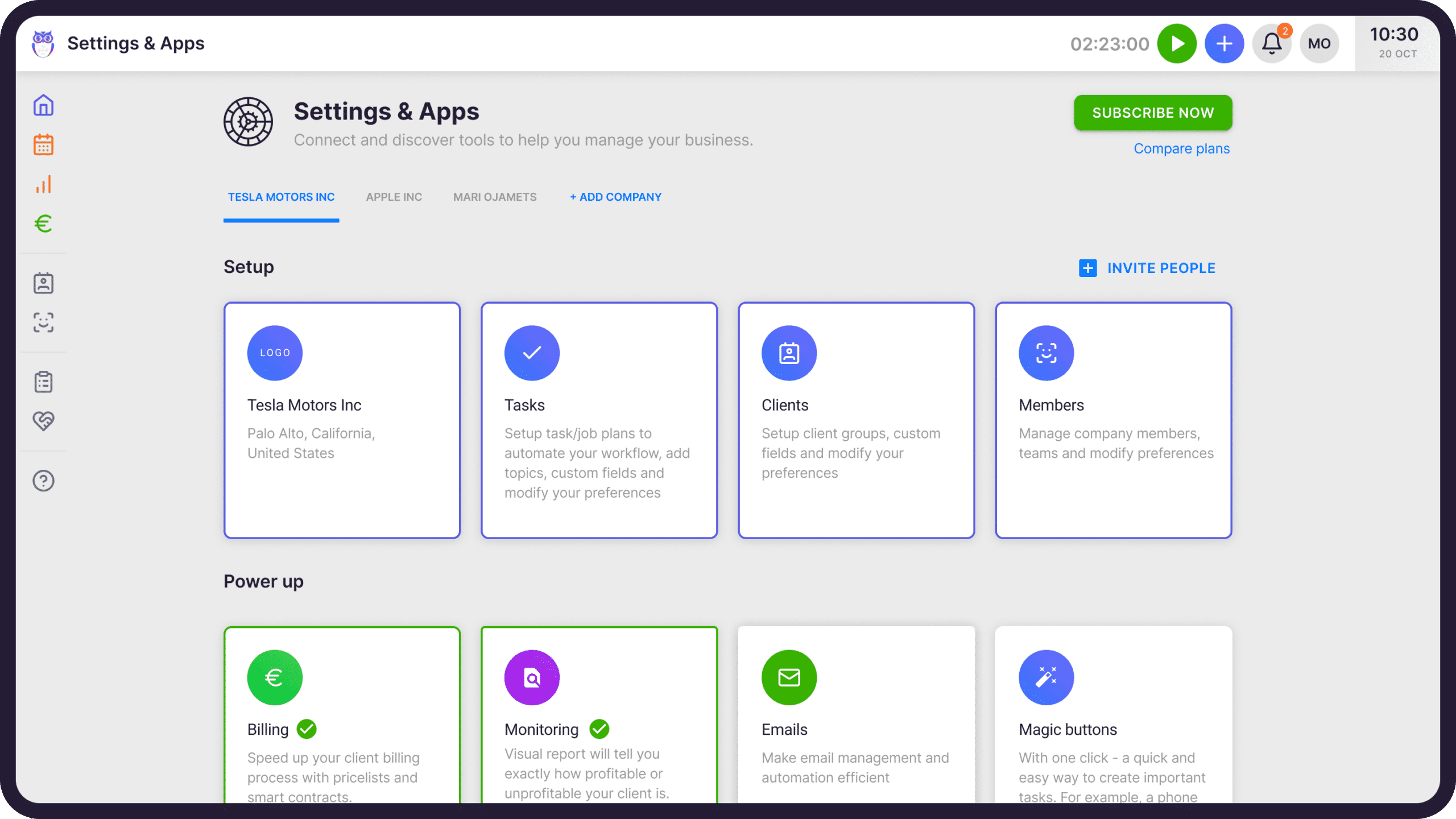 Uku Settings & Apps — turn capabilities like Billing, Monitoring, and Emails on for your firm and leave the rest