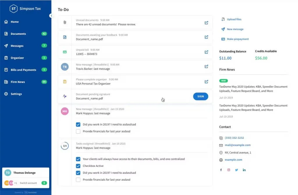 taxdome dashboard