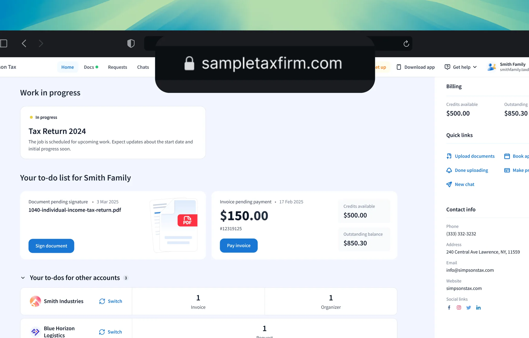 TaxDome client portal software for accountants