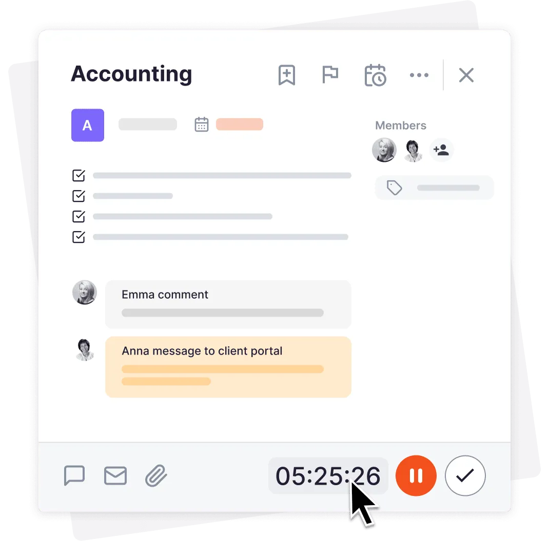 Uku task view with time tracking, comments, and client portal messaging