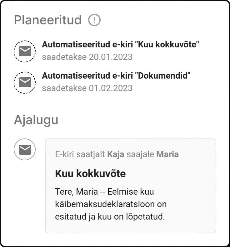 Uku kliendisuhtluse ajajoone vaade — kõik kirjad ühes kohas