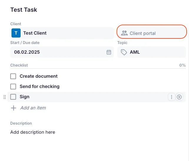 Uku client portal showing task assignments, document request checklists, and automated client reminders