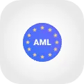 Sinine ümarnurgeline äpi-ikoon EL-i tähtede ringiga ja tekstiga "AML"