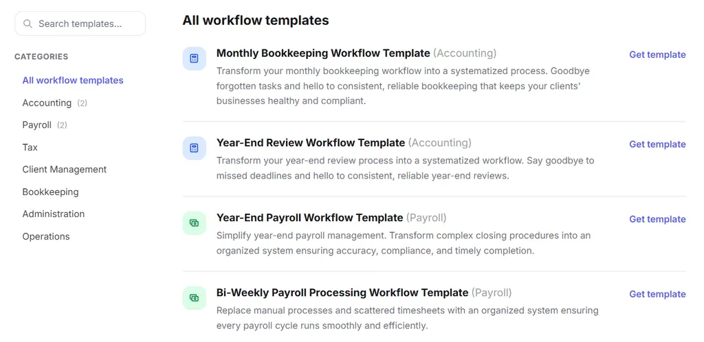 Uku workflow template library with accounting-specific categories