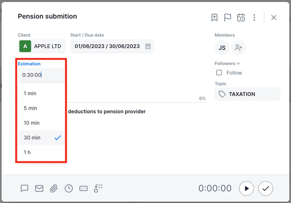 Uku time tracking with estimation, stopwatch, and bulk allocation