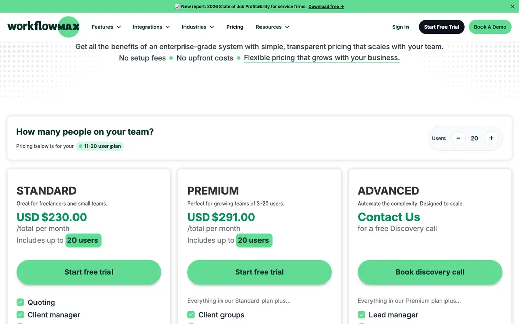 WorkflowMax by BlueRock pricing — Standard, Premium, and Advanced plans