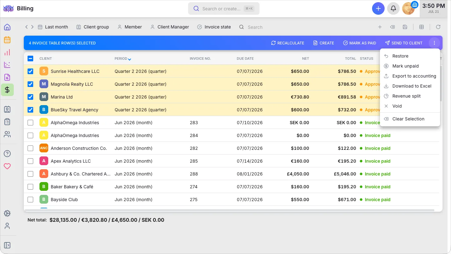 Uku billing — an accurate invoice generated from tracked time in one click