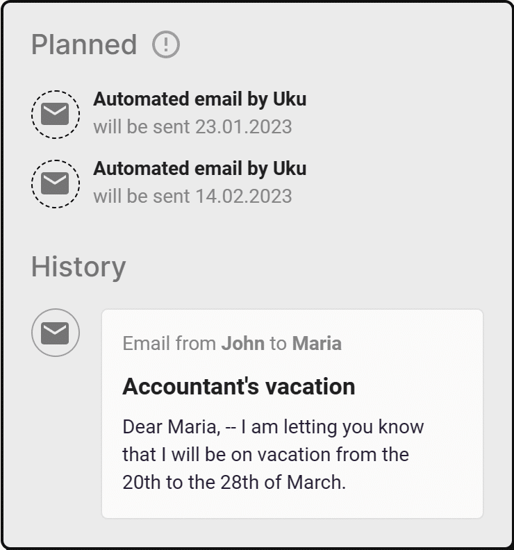 Uku's automated emails view