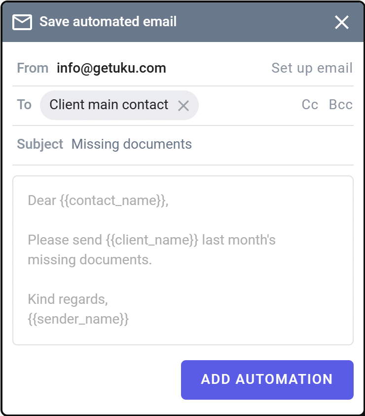 Uku's automated emails save automated emails view