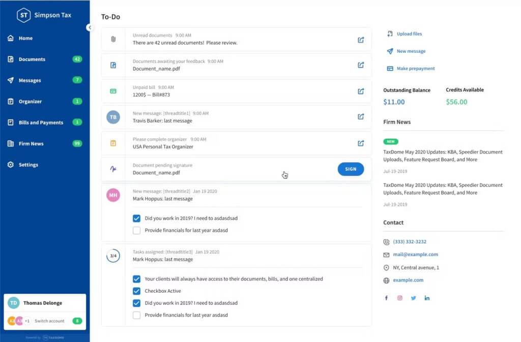 taxdome dashboard