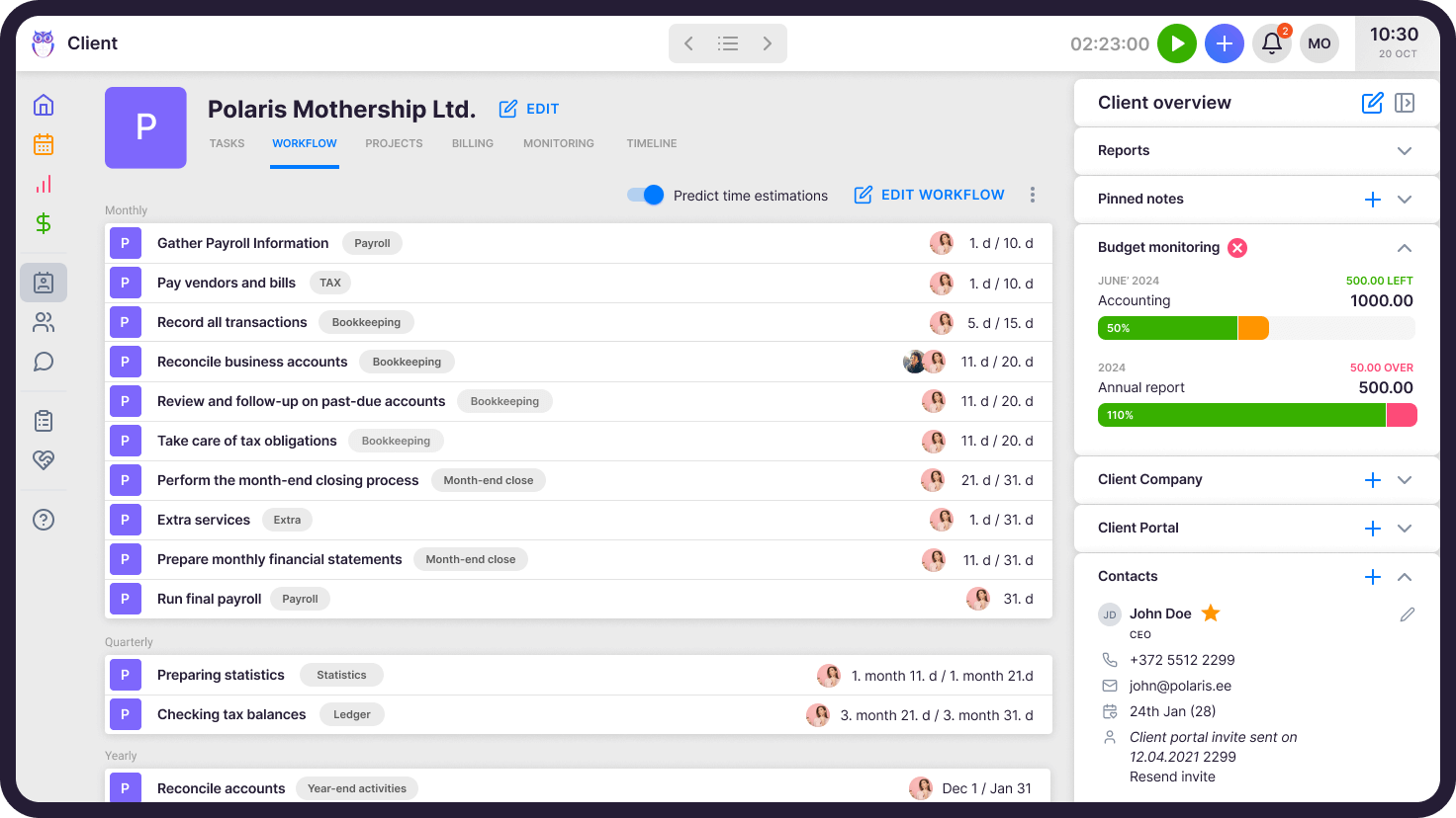 Uku CRM - Client workflow