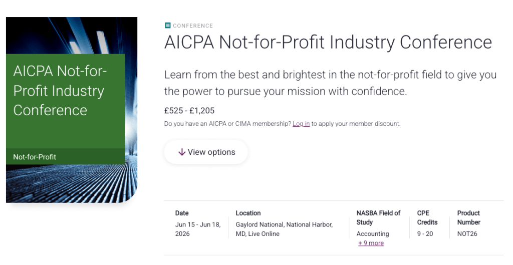 USA top accounting conferences - AICPA & CIMA Not-for-Profit Industry Conference 2026