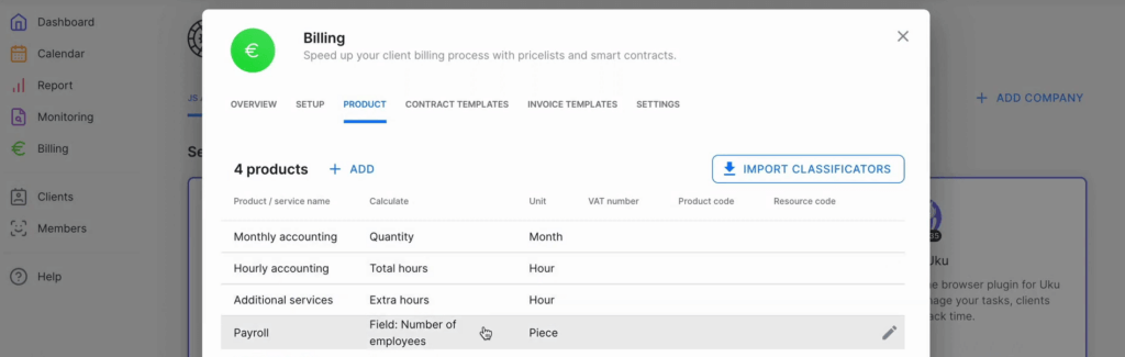 Uku automated billing module with pricelists and smart contracts
