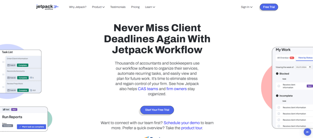Jetpack Workflow homepage with task list and My Work dashboard
